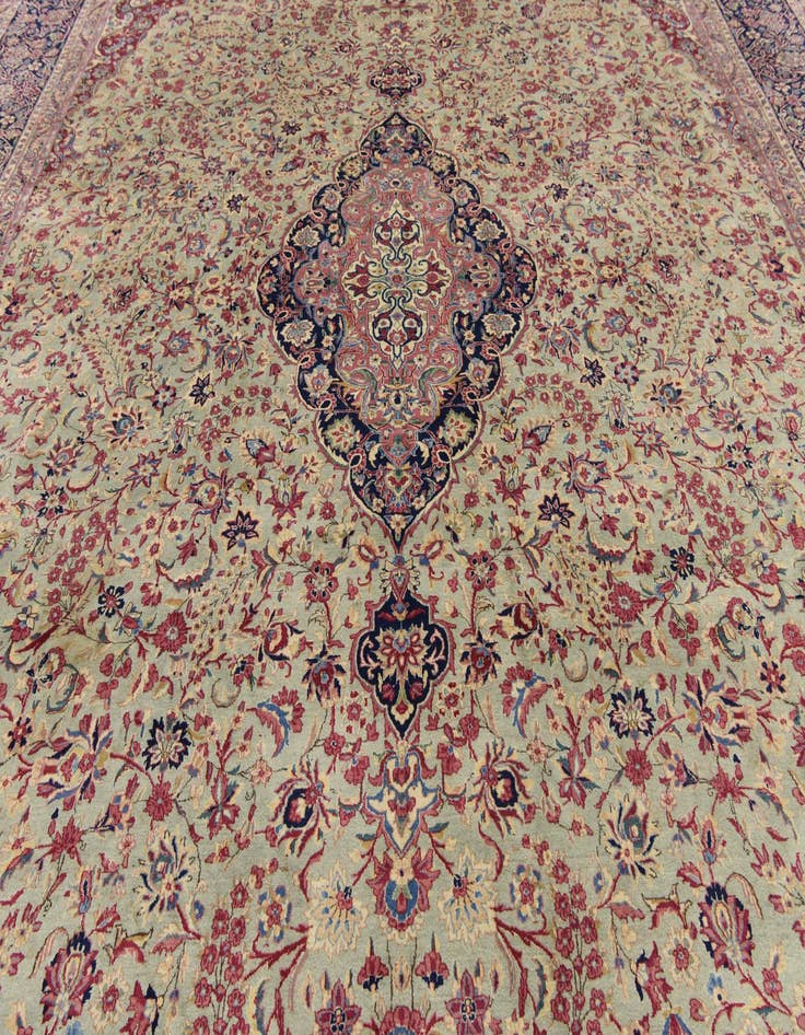 Detail image of  12' 11 x 19' 2  Hand Knotted Kerman Persian Rug