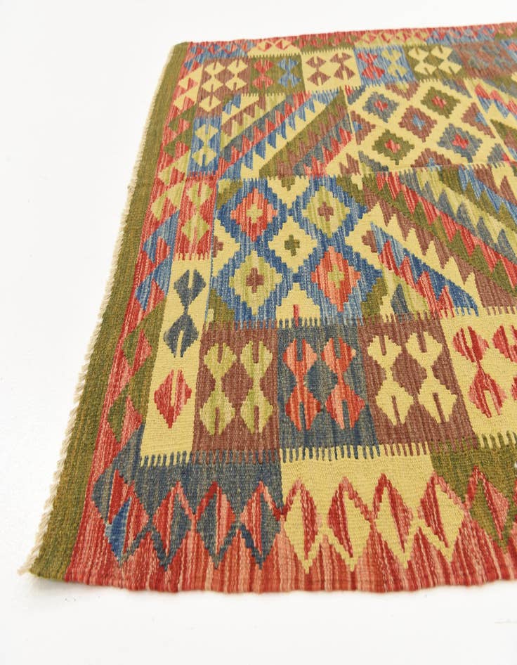 Detail image of  3' 11 x 6' 4  Hand Woven Kilim Maymana Wool Rug