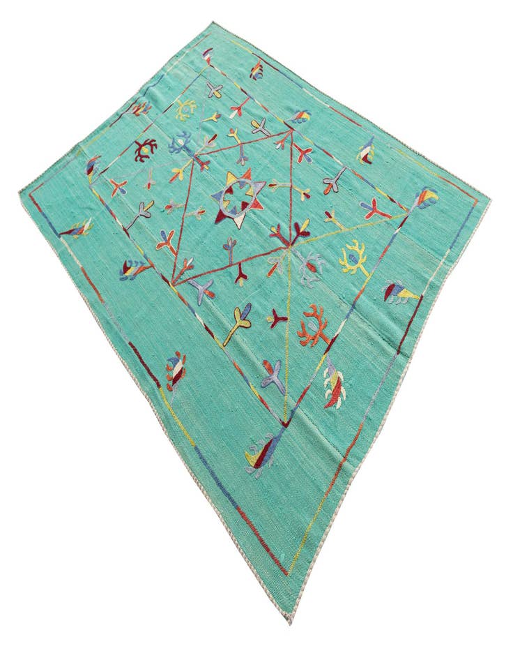 Detail image of  5' x 6' 5  Hand Woven Kilim Suzani Wool Rug