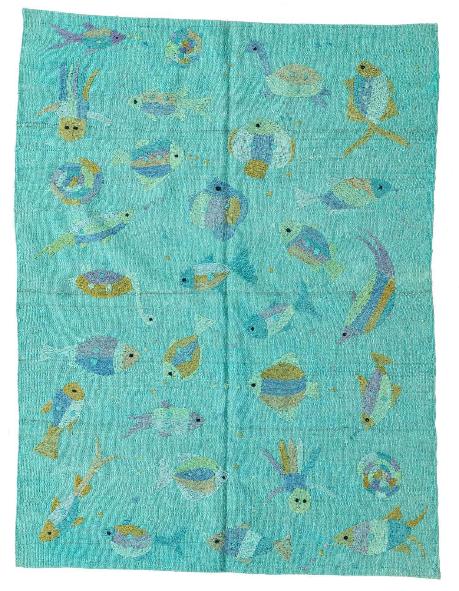 Primary image  4' 1 x 5' 7  Hand Woven Kilim Suzani Wool Rug