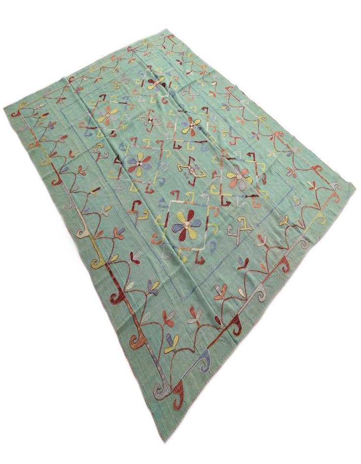 Detail image of  7' x 9'  Hand Woven Kilim Suzani Wool Rug