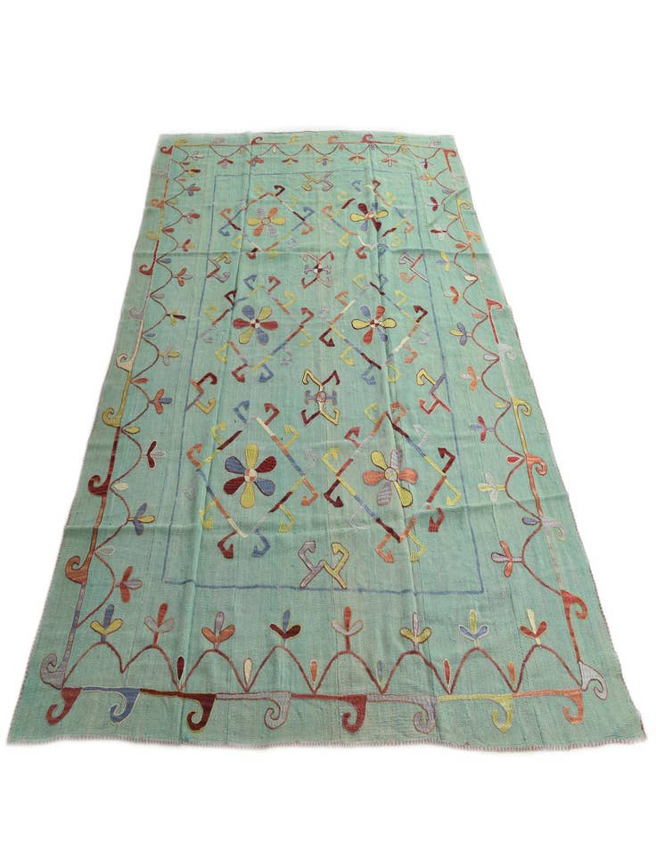 Detail image of  7' x 9'  Hand Woven Kilim Suzani Wool Rug