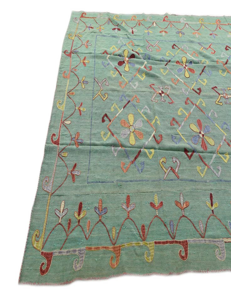 Detail image of  7' x 9'  Hand Woven Kilim Suzani Wool Rug