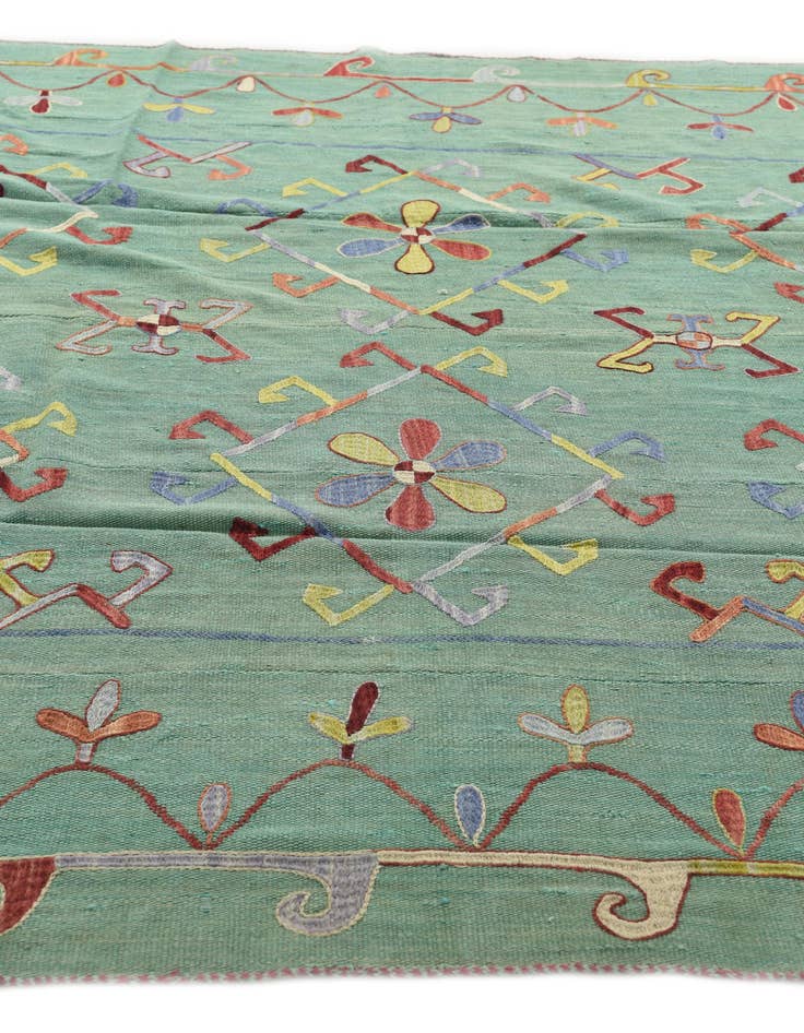 Detail image of  7' x 9'  Hand Woven Kilim Suzani Wool Rug