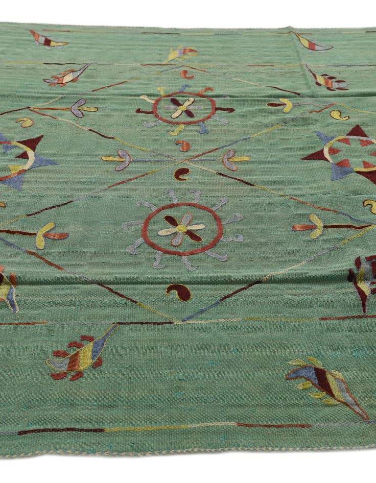 Detail image of  5' 8 x 7' 4  Hand Woven Kilim Suzani Wool Rug