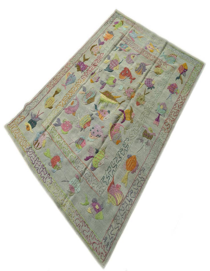 Detail image of  4' 1 x 5' 8  Hand Woven Kilim Suzani Wool Rug