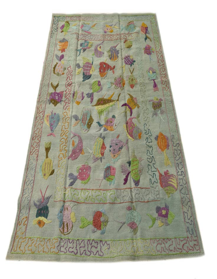 Detail image of  4' 1 x 5' 8  Hand Woven Kilim Suzani Wool Rug