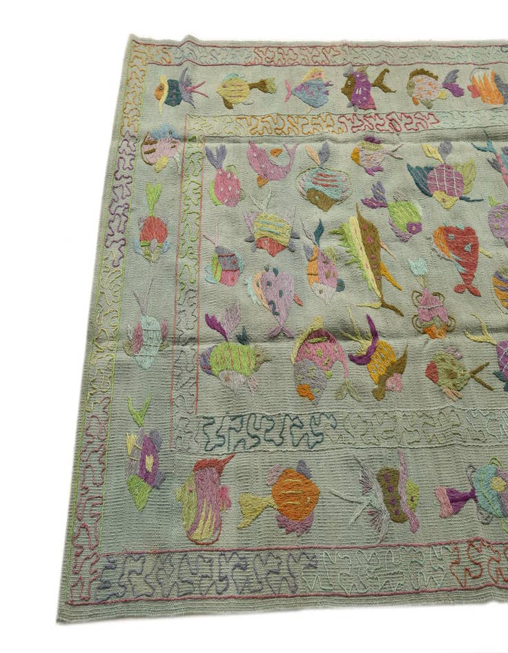 Detail image of  4' 1 x 5' 8  Hand Woven Kilim Suzani Wool Rug