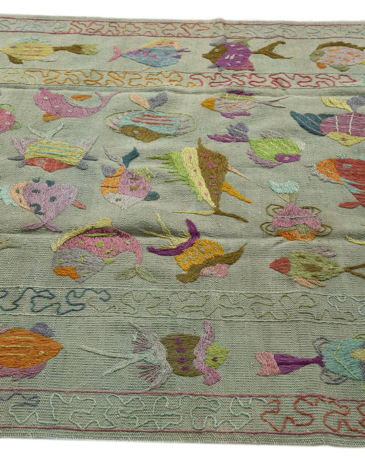 Detail image of  4' 1 x 5' 8  Hand Woven Kilim Suzani Wool Rug