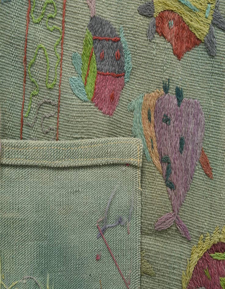 Detail image of  4' 1 x 5' 8  Hand Woven Kilim Suzani Wool Rug