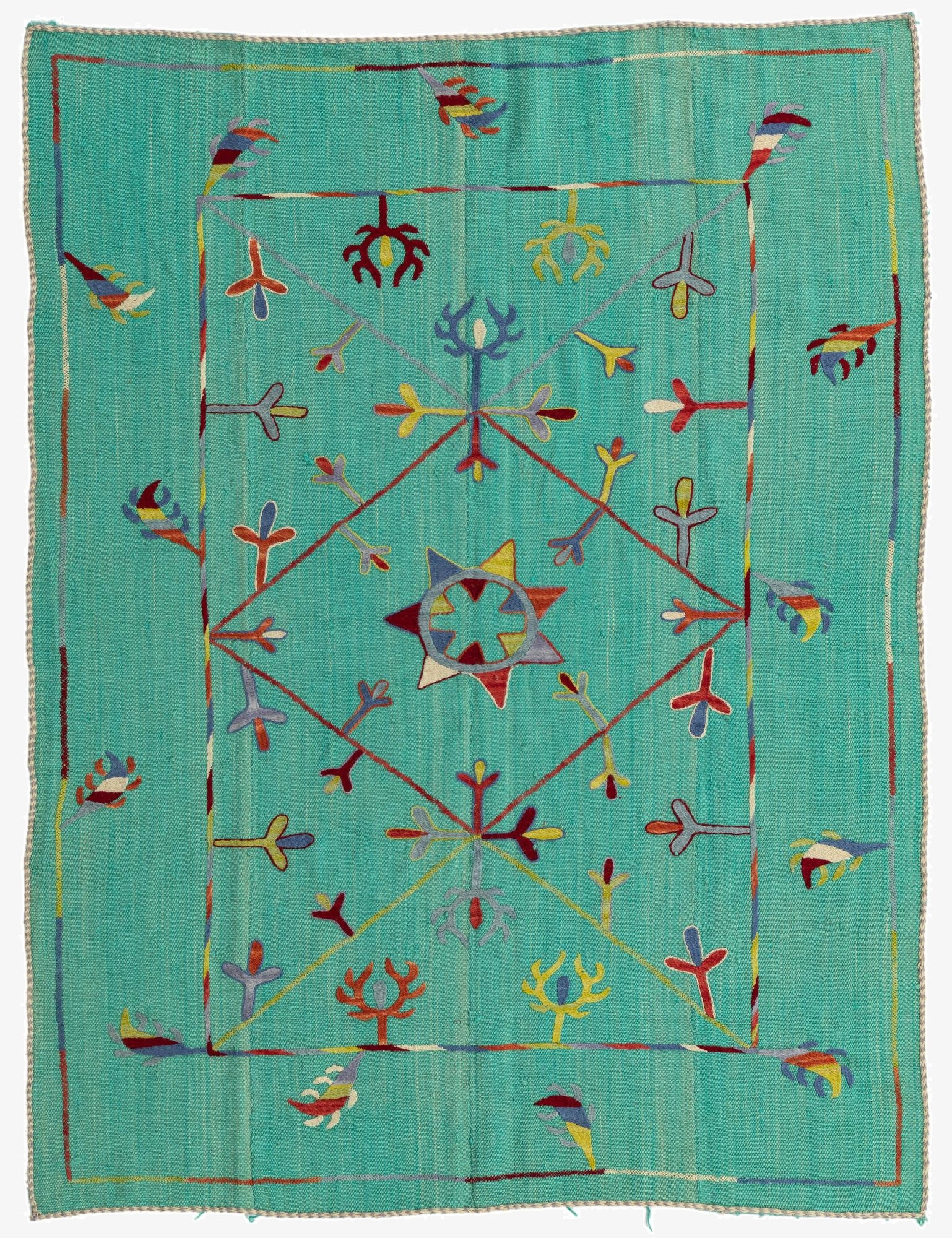  5' x 6' 5  Hand Woven Kilim Suzani Wool Rug