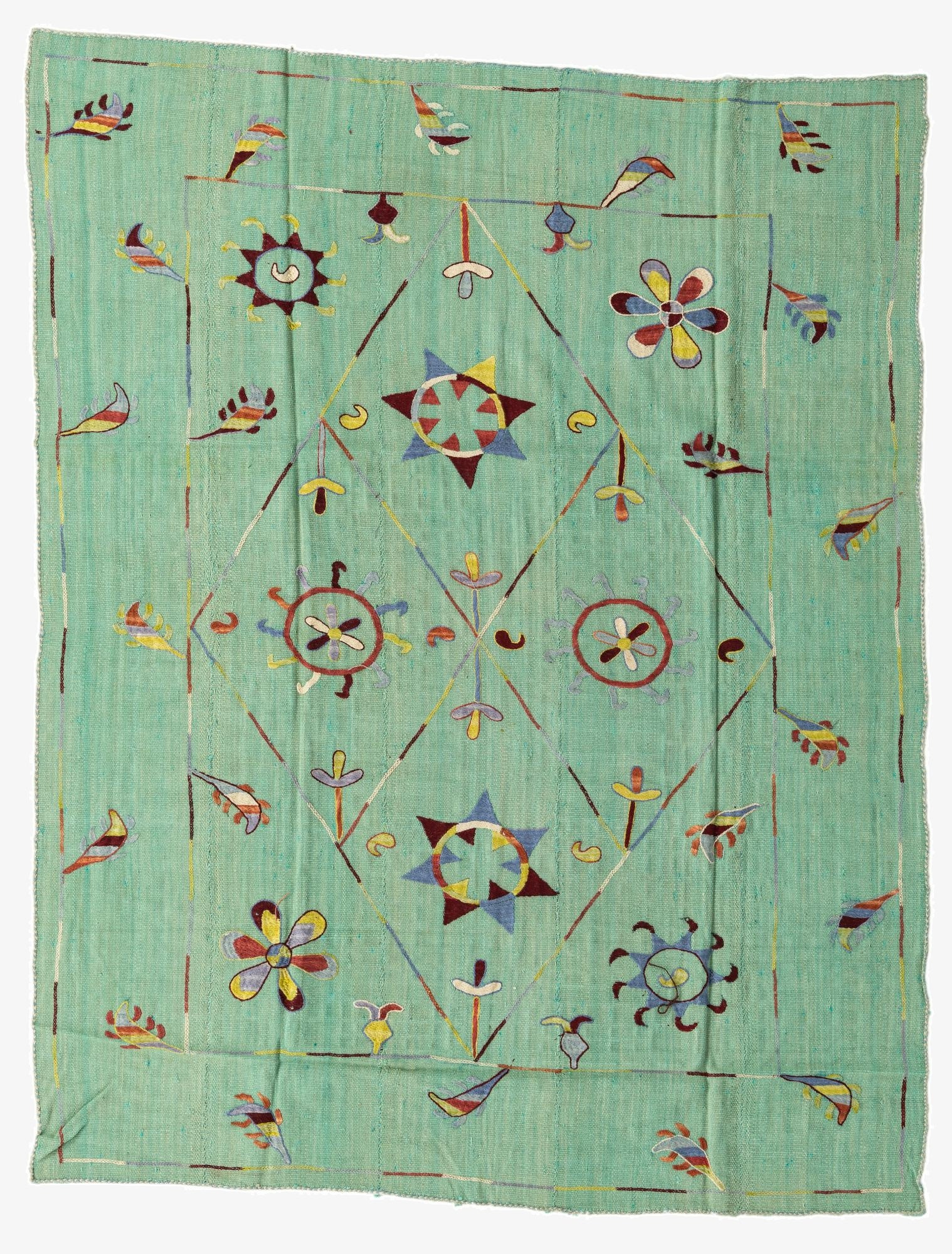  5' 8 x 7' 4  Hand Woven Kilim Suzani Wool Rug