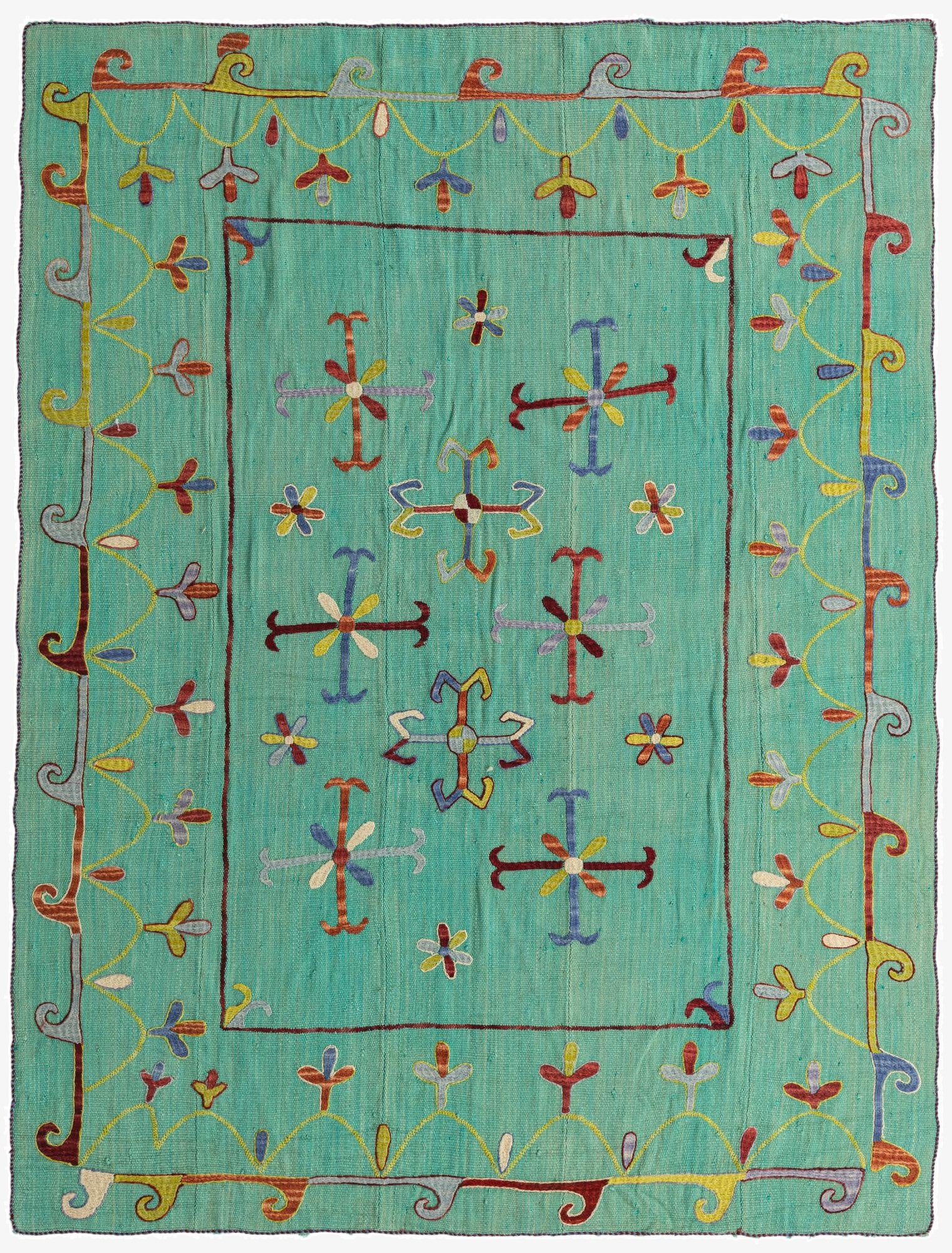  5' 10 x 7' 7  Hand Woven Kilim Suzani Wool Rug