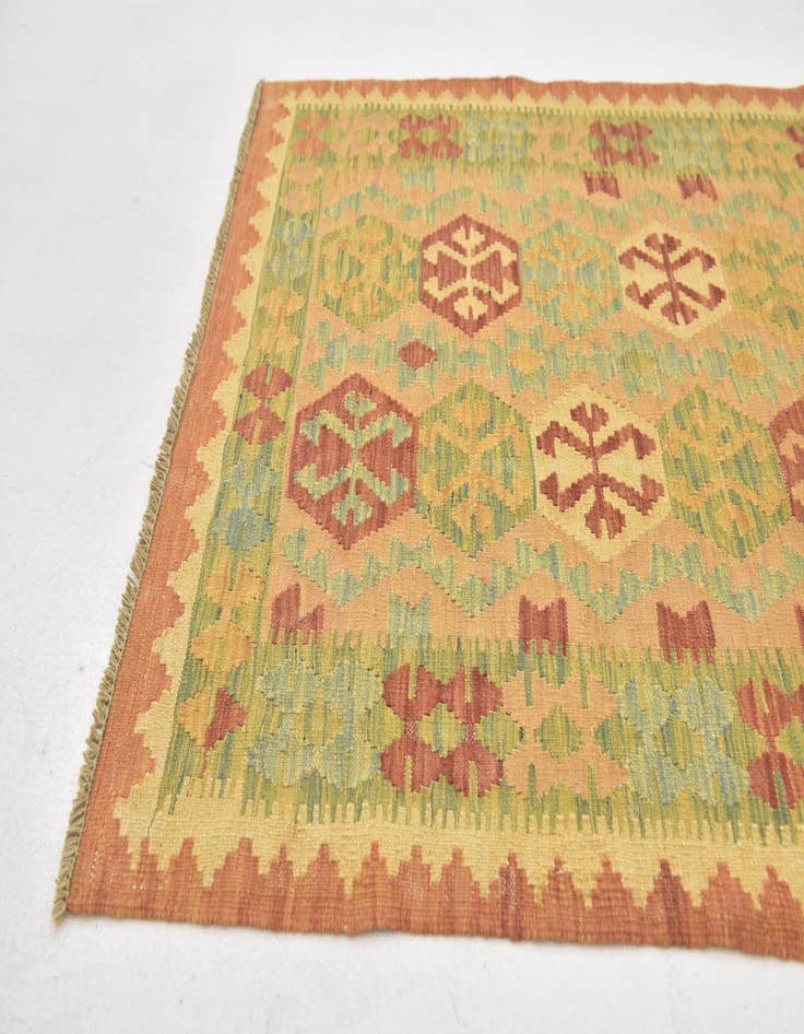 Detail image of  3' 2 x 4' 10  Hand Woven Kilim Waziri Wool Rug