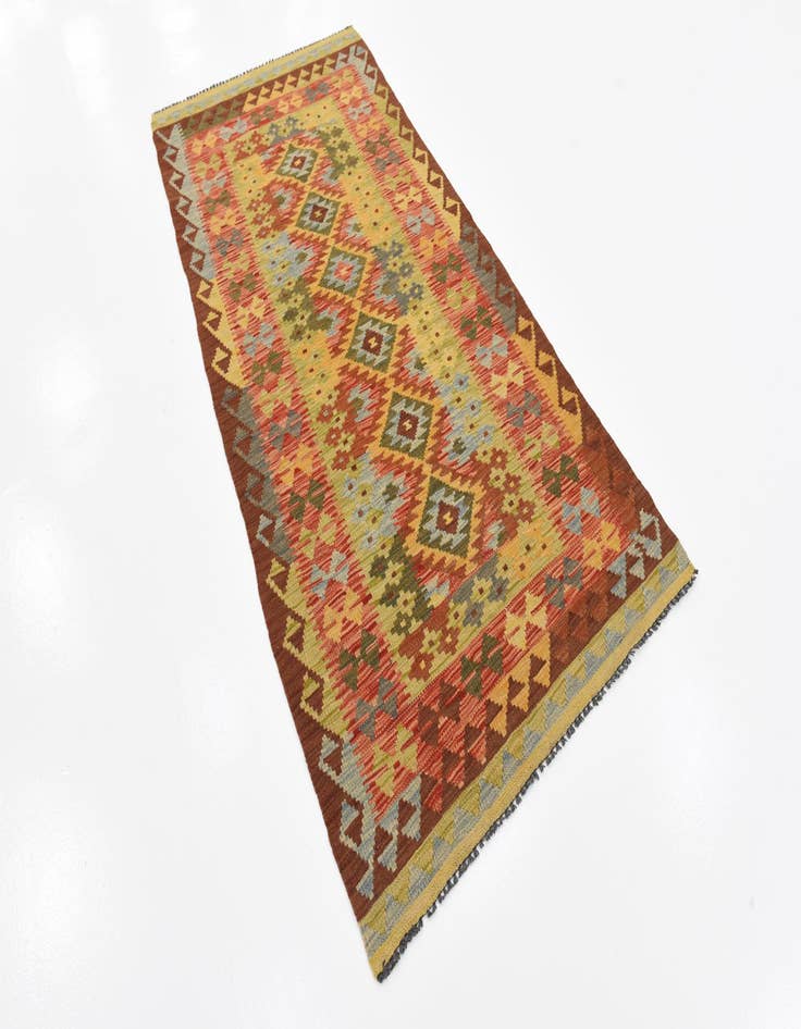 Detail image of  3' 2 x 6' 9  Hand Woven Kilim Maymana Wool Runner Rug