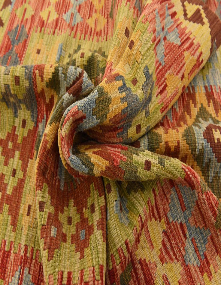 Detail image of  3' 2 x 6' 9  Hand Woven Kilim Maymana Wool Runner Rug