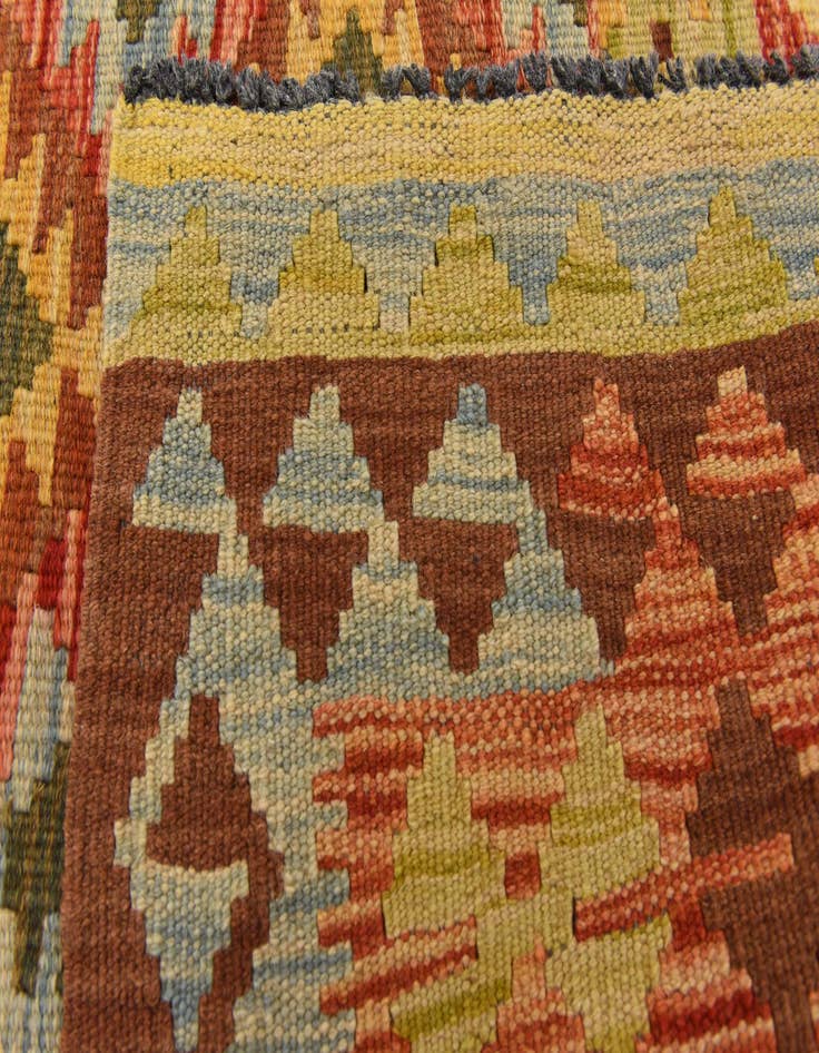 Detail image of  3' 2 x 6' 9  Hand Woven Kilim Maymana Wool Runner Rug