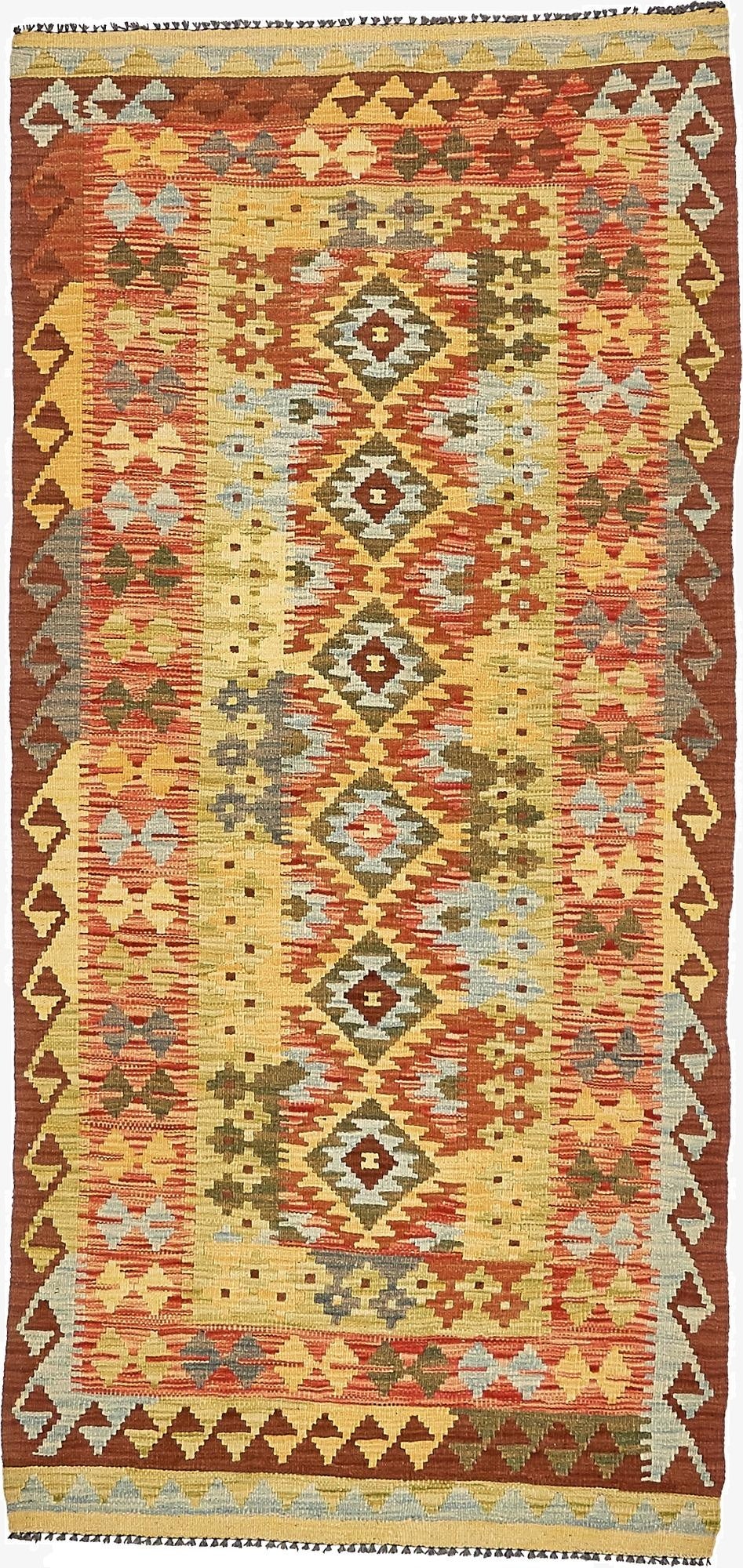  3' 2 x 6' 9  Hand Woven Kilim Maymana Wool Runner Rug