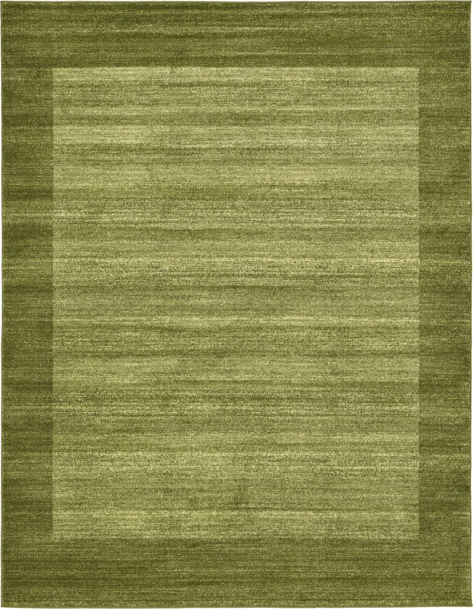 A 7' 10 x 7' 10 square green area rug with a subtle striped texture and a darker green border.