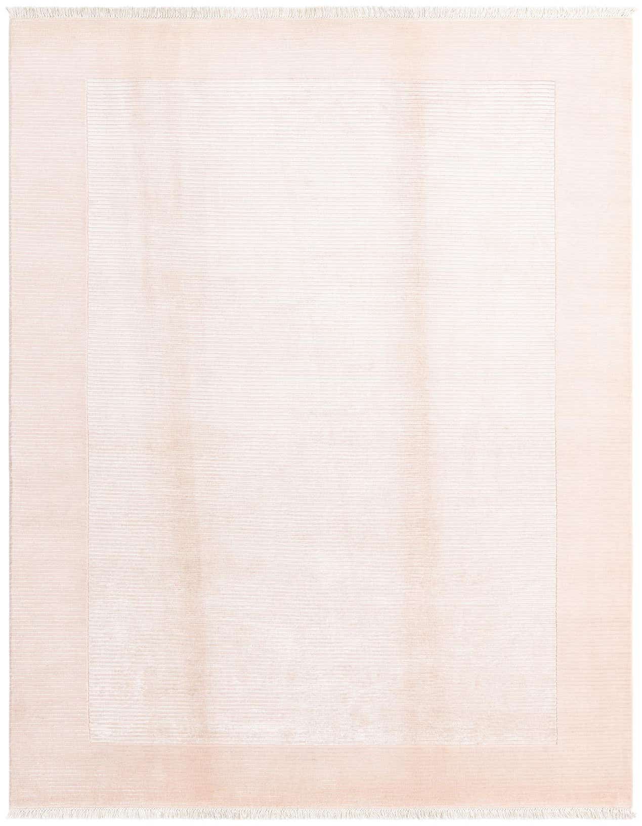 A 7x10 rectangular Darya rug in soft orange wool, featuring a subtle modern striped pattern within a solid border.