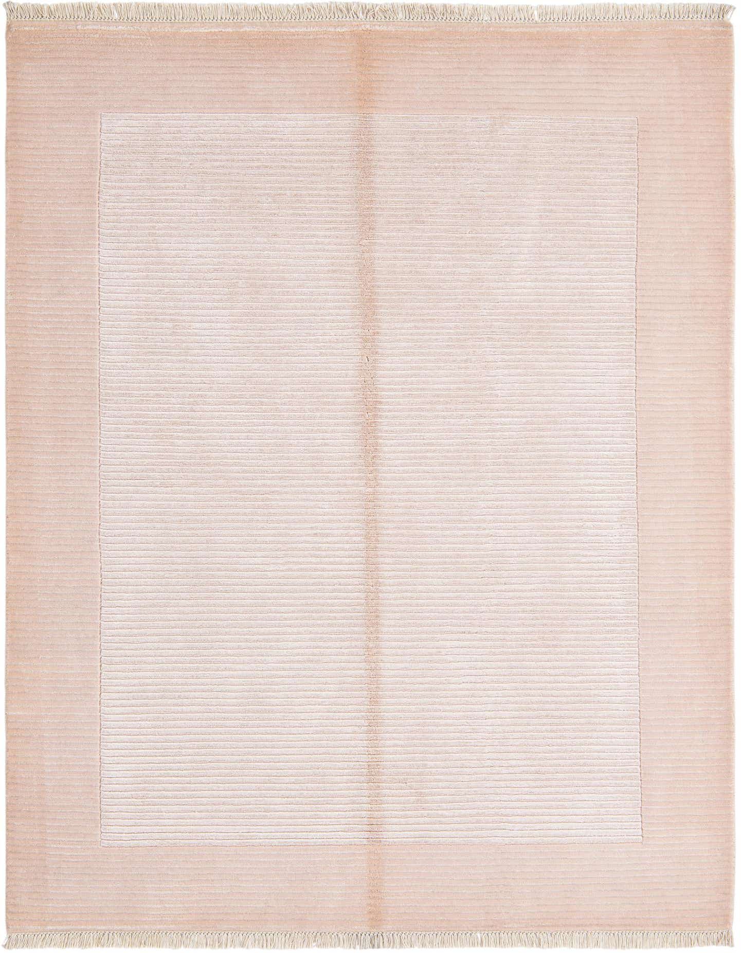 A 5x8 rectangular Darya rug in soft orange with a subtle striped texture and a solid border.