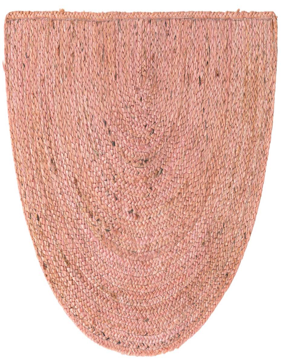 A 2' 2 x 3' 7 pink braided jute hearth rug with a minimalist, textured flatweave design.