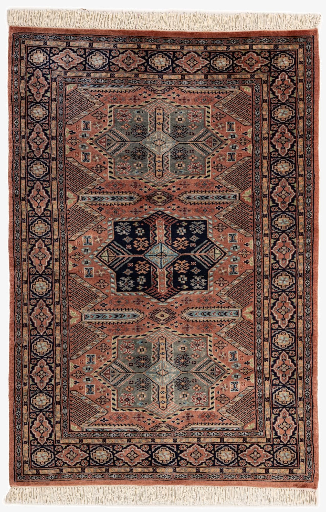  4' 3 x 6' 5  Hand Knotted Bokhara Oriental Wool Rug