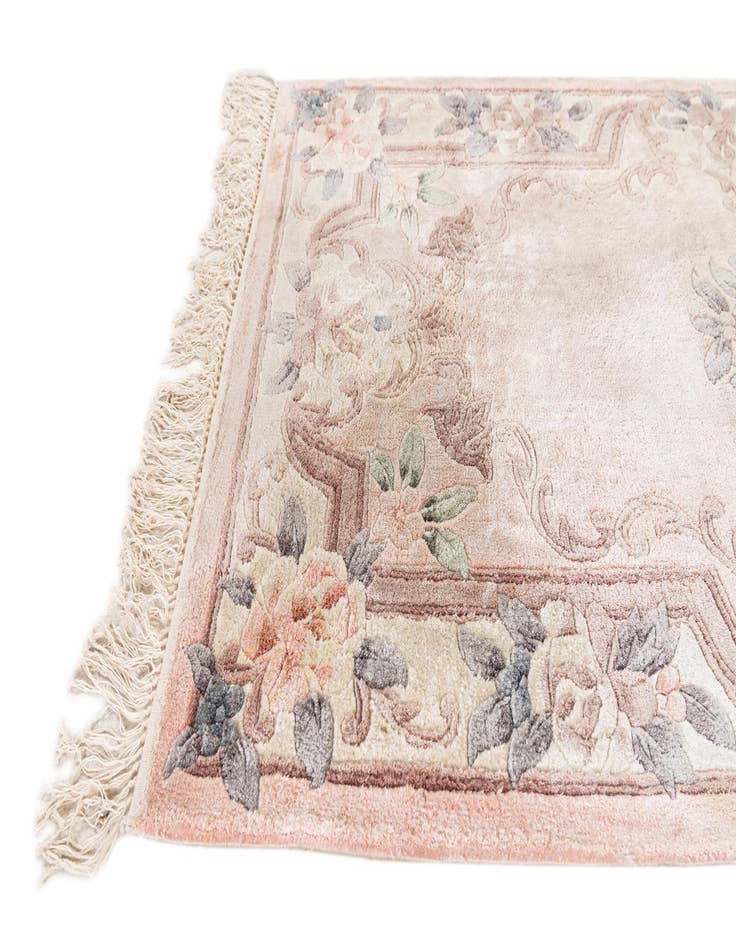 Detail image of  2' 4 x 4'  Hand Knotted Carved Pekin Rug