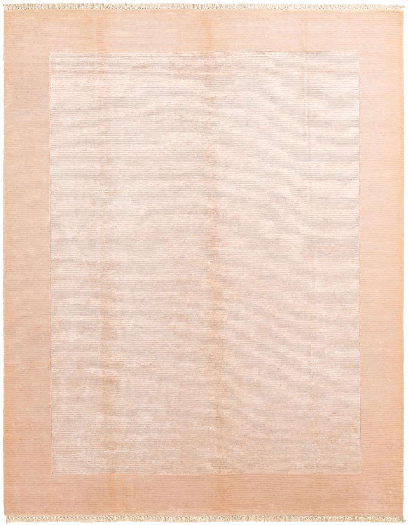 A large 8x12 rectangular Darya rug in soft pinks with a subtle border design, made of high pile wool.