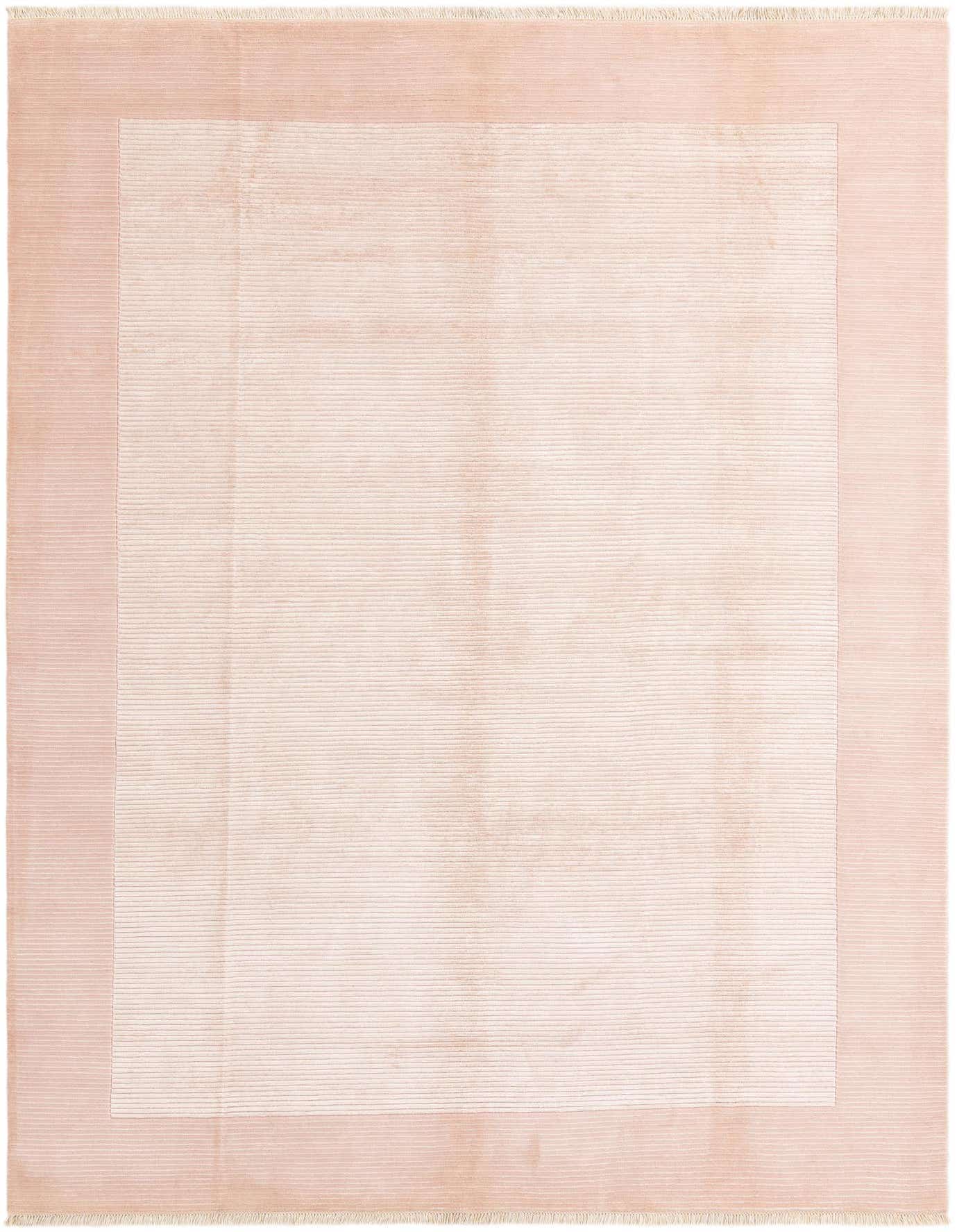 A rectangular 8x11 Darya collection rug in varying shades of pink, featuring a subtle modern oriental border.