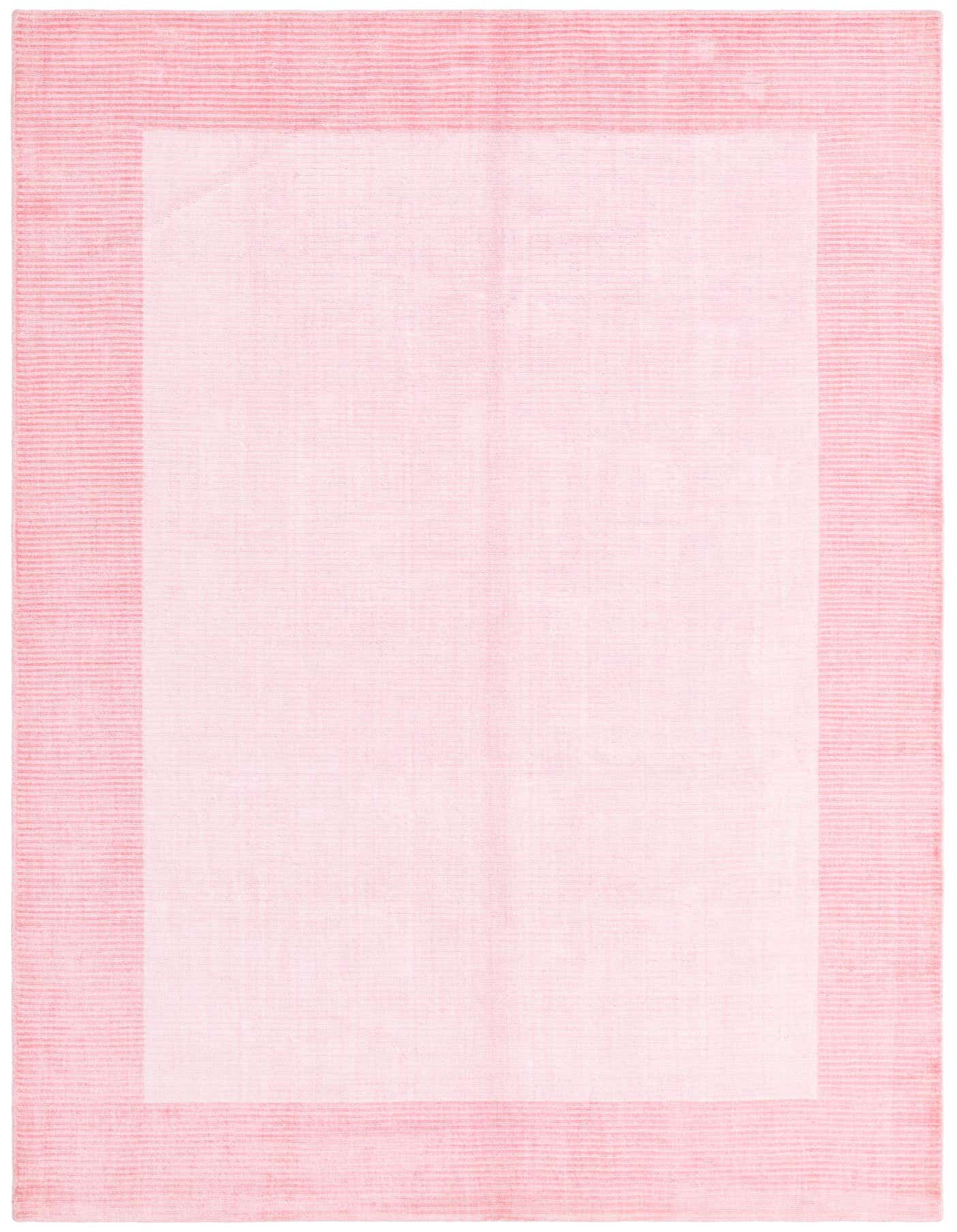A 5x8 rectangular Darya rug in shades of pink, featuring a light pink center and a darker pink border with subtle horizontal lines.