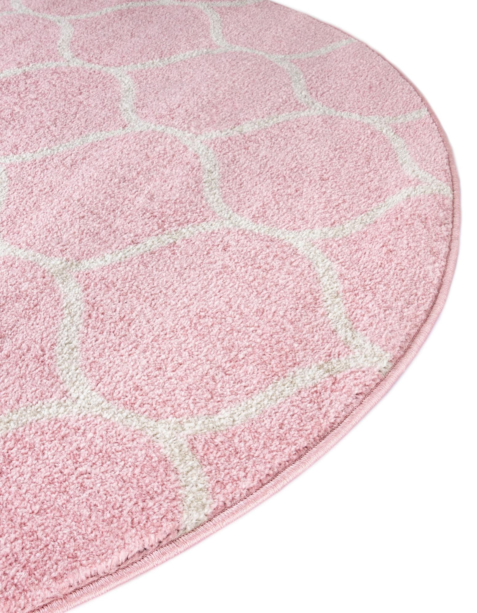 Light Pink 5' x 5' Lattice Frieze Round Rug | Rugs.com