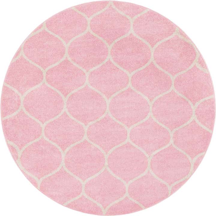 Light Pink 4' x 4' Lattice Frieze Round Rug - Main Image