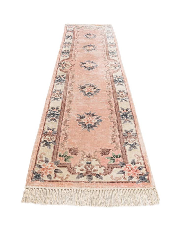 Detail image of  2' 4 x 9' 11  Hand Knotted Carved Pekin Wool Runner Rug