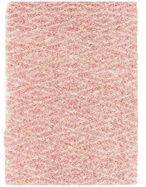 A 12 ft runner rug in shades of pink and cream with a textured high/low trellis pattern, perfect for a hallway.