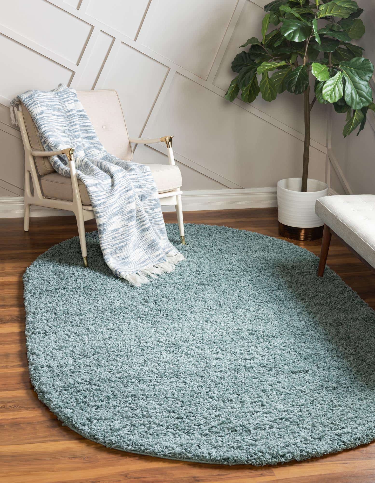 Primary image of  5' 3 x 8' Solid Shag Oval Rug