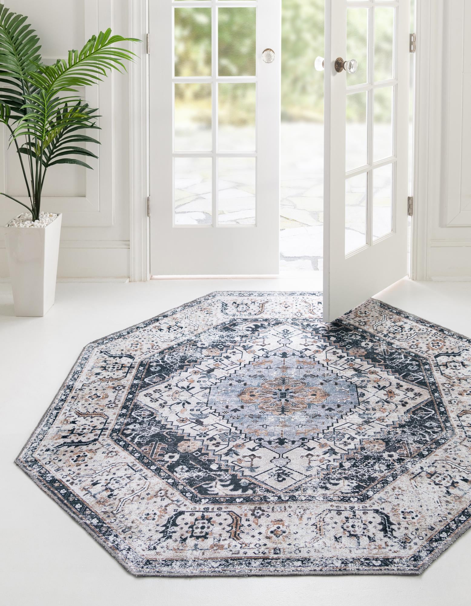 Linen Charcoal 7' 10 x 7' 10 Washable Yara Octagon Rug | Rugs.com