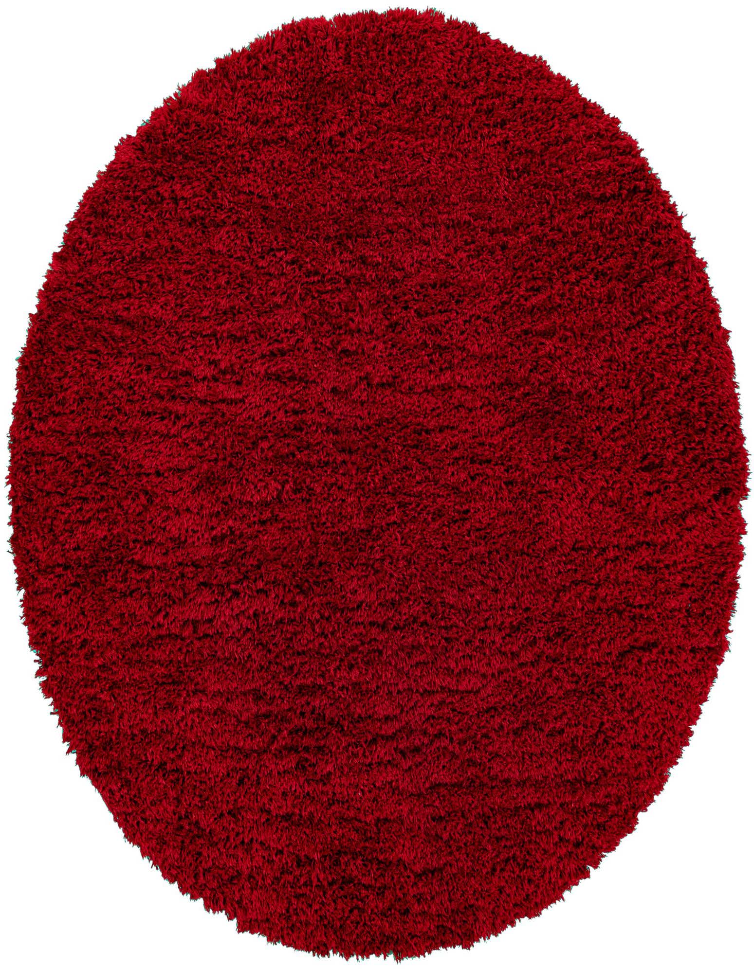 A vibrant red 7' 10 round shag rug with a plush, textured pile, suitable for a modern indoor space.