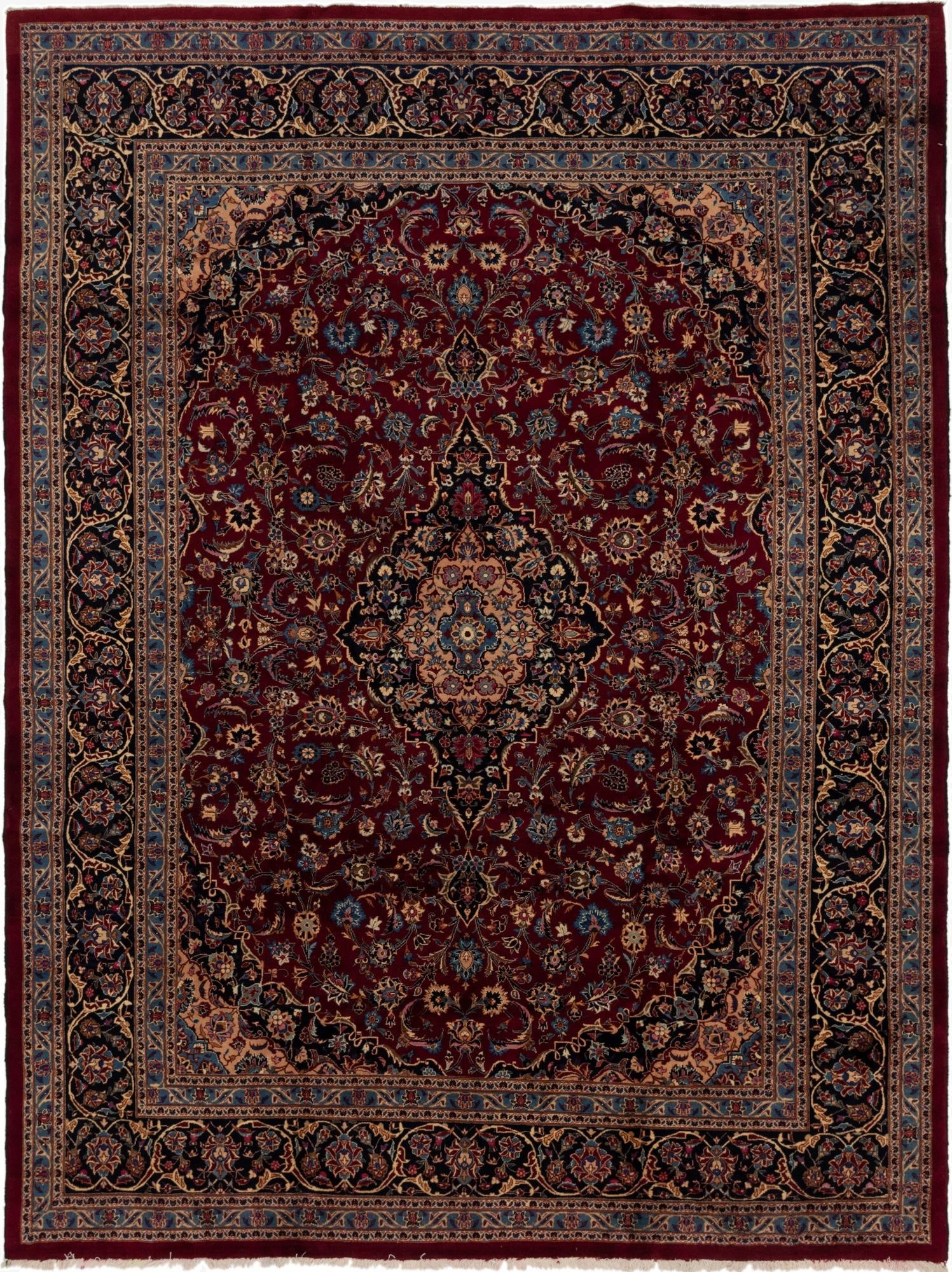  9' 7 x 12' 8  Hand Knotted Mashad Persian Wool Rug
