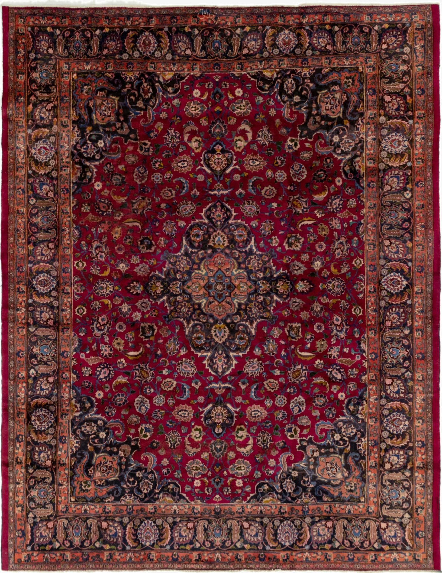  9' 9 x 12' 9  Hand Knotted Mashad Persian Wool Rug