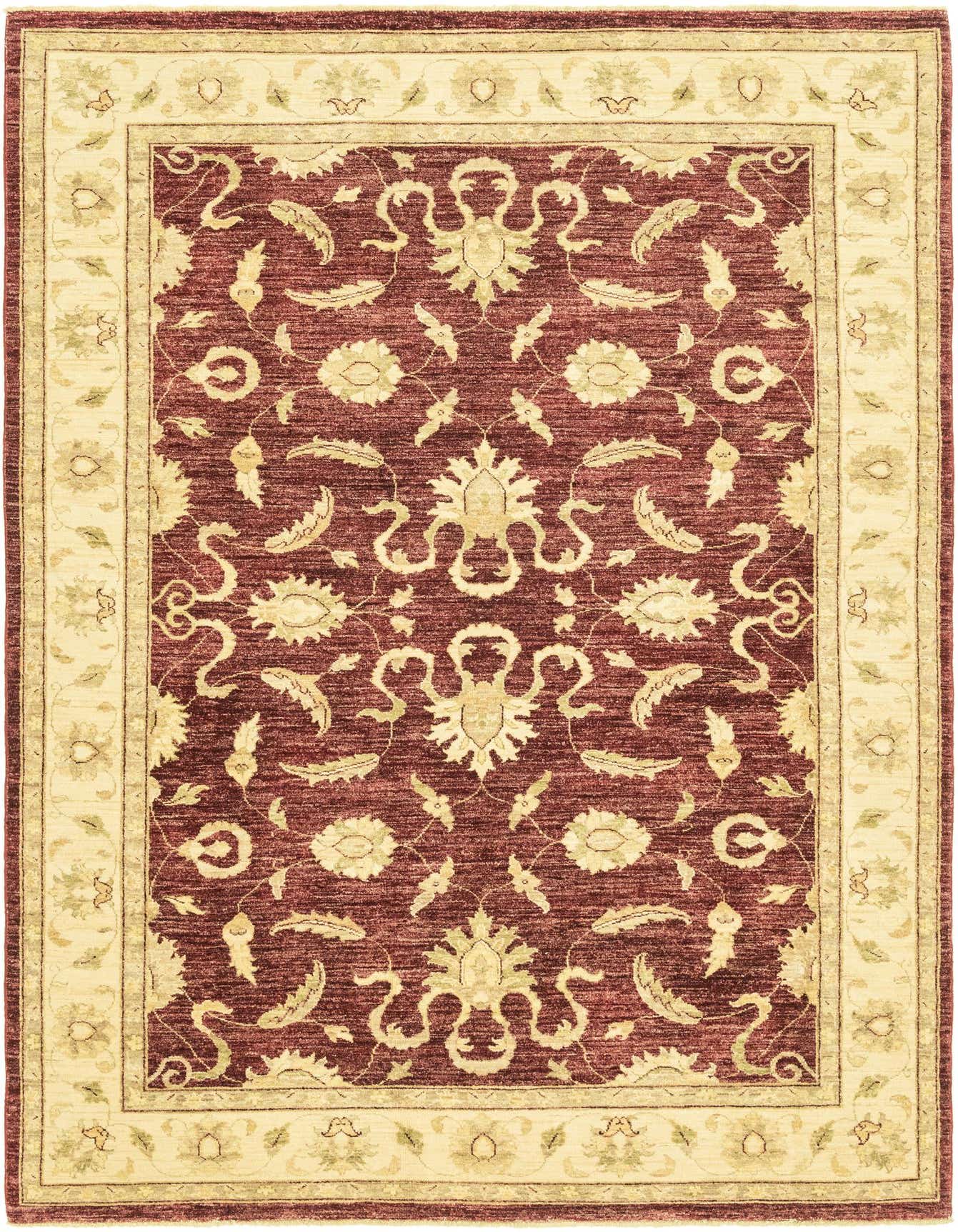A 6x9 rectangular Peshawar Ziegler rug in shades of pink and red, featuring an intricate botanical and floral oriental pattern with a light border.