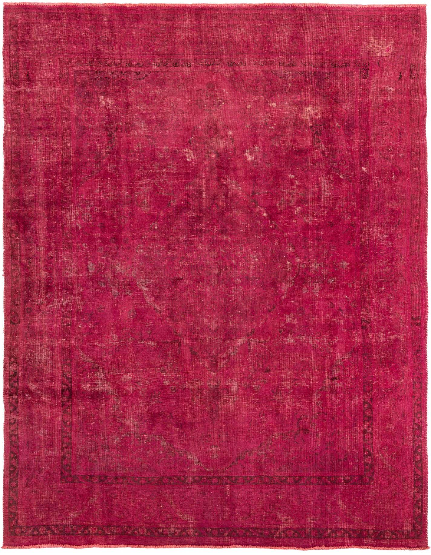 A rectangular 8x11 Ultra Vintage rug in deep pinks and reds, featuring a faded Persian medallion pattern and border.