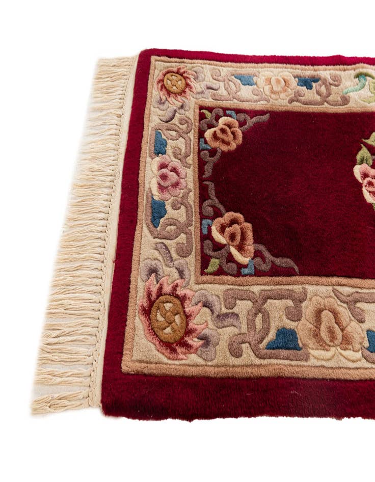 Detail image of  2' 4 x 4' 7  Hand Knotted Carved Pekin Oriental Wool Runner Rug