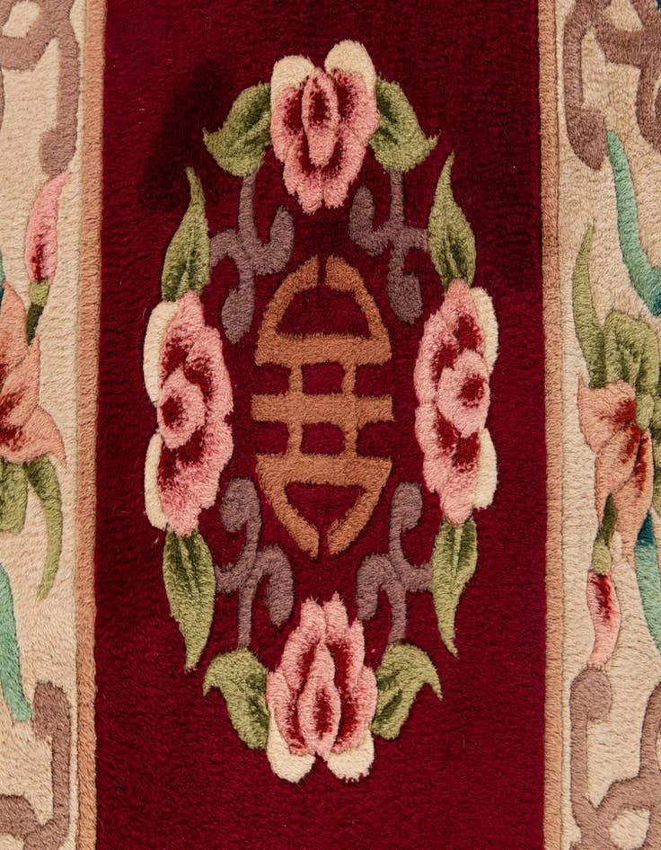 Detail image of  2' 4 x 4' 7  Hand Knotted Carved Pekin Oriental Wool Runner Rug