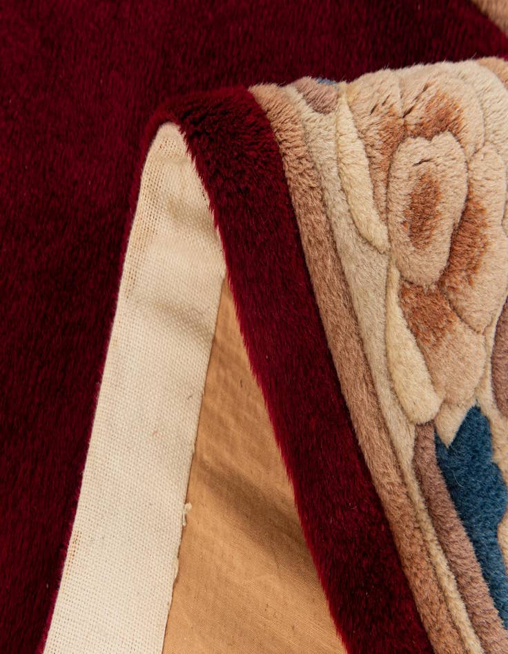 Detail image of  2' 4 x 4' 7  Hand Knotted Carved Pekin Oriental Wool Runner Rug