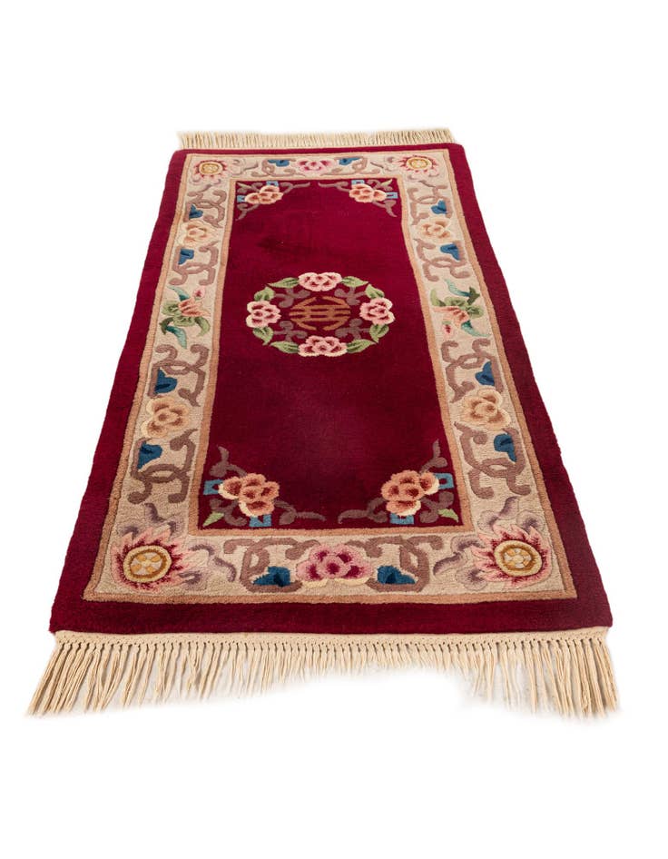 Detail image of  2' 5 x 4' 9  Hand Knotted Carved Pekin Oriental Wool Runner Rug