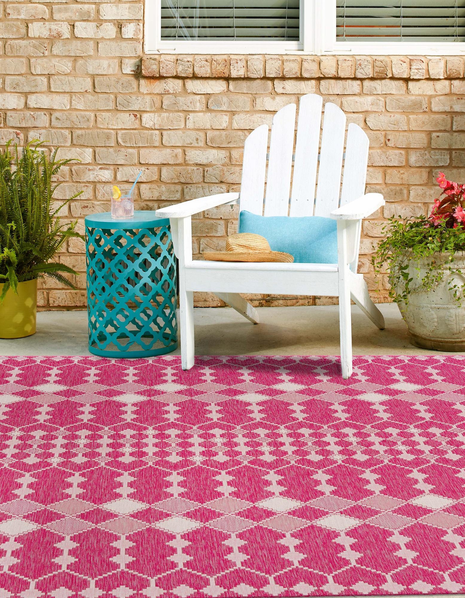 Magenta 10' x 10' Lattice Indoor / Outdoor Square Rug | Rugs.com