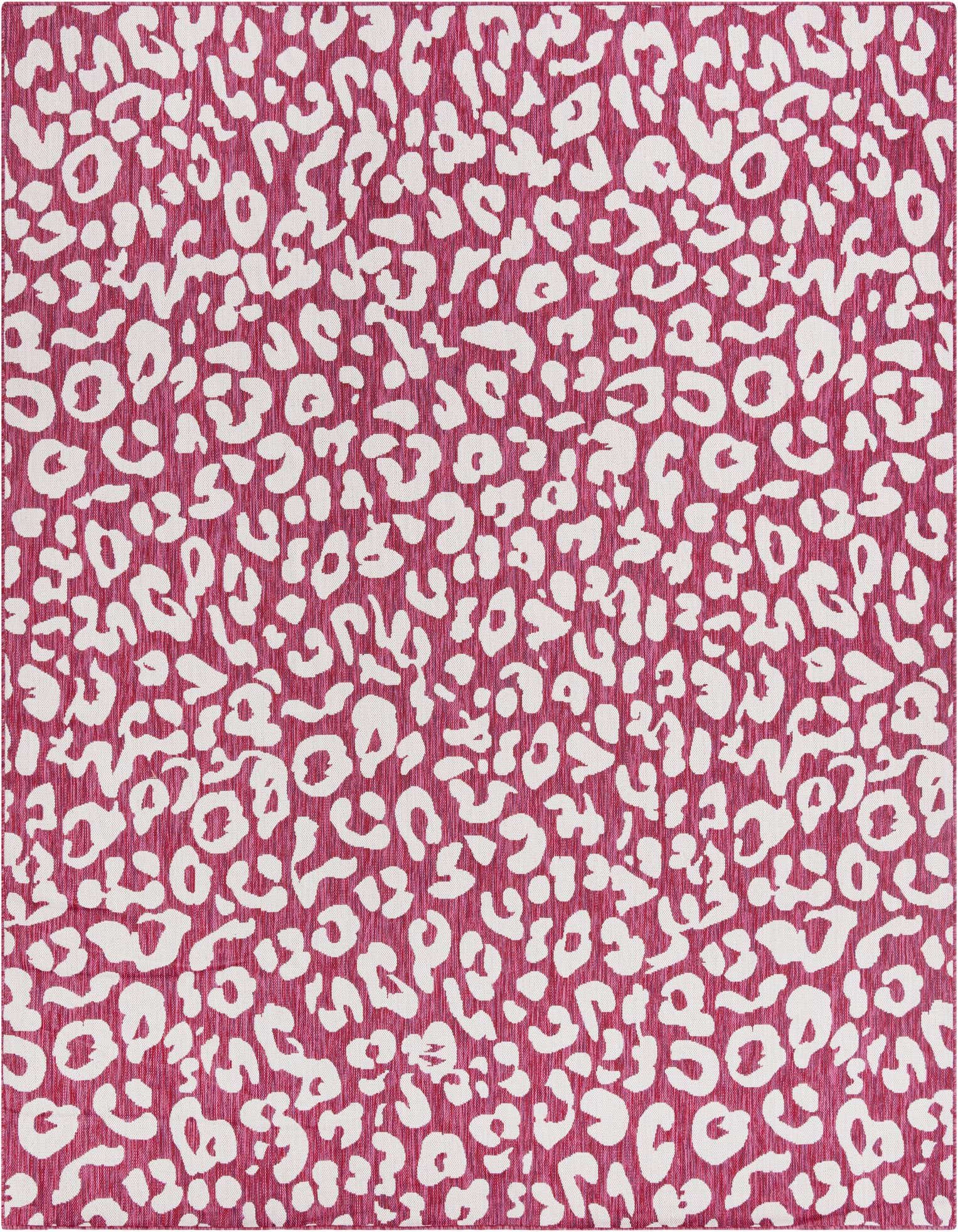A 10' 0 x 10' 0 square pink and white leopard print rug from the Outdoor Safari collection, suitable for indoor/outdoor use.