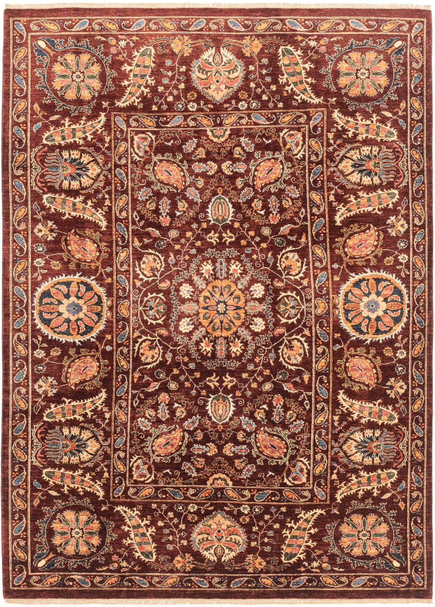 Maroon 6' 11 x 9' 9 Hand Knotted Ariana Ziegler Rug | Rugs.com