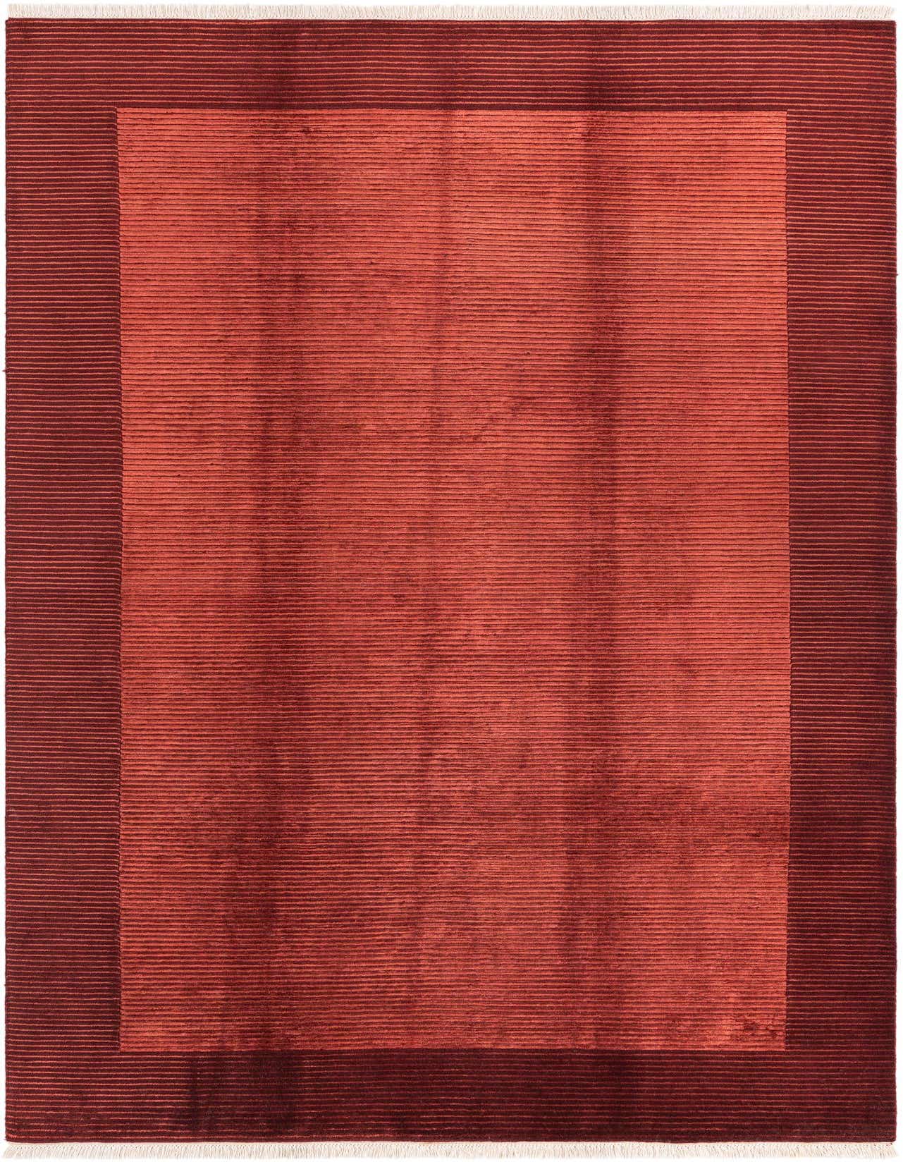 A 7x10 rectangular Darya rug in varying shades of red, featuring a modern striped pattern and a high pile.